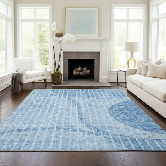 Addison Rugs Chantille Indoor/Outdoor Transitional Striped Blue Washable Rectangle Rug, 8' x 10'