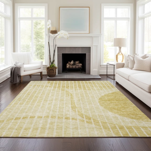 Addison Rugs Chantille Indoor/Outdoor Transitional Striped Gold Washable Rectangle Rug, 5' x 7'6"