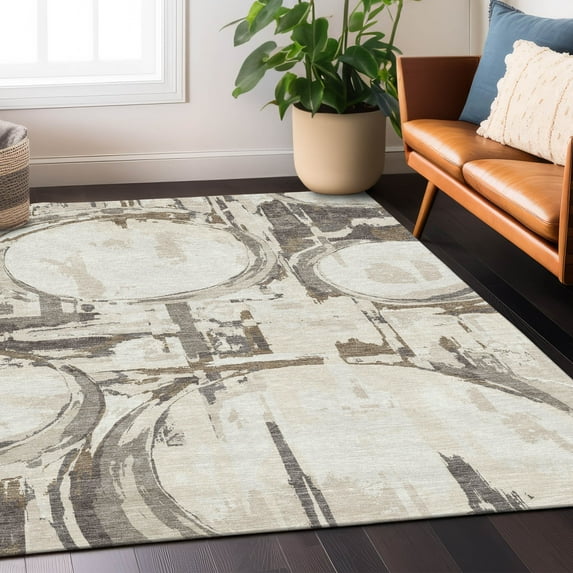 Addison Rugs Chantille Indoor/Outdoor Transitional Geometric Ivory Washable Rectangle Rug, 5' x 7'6"