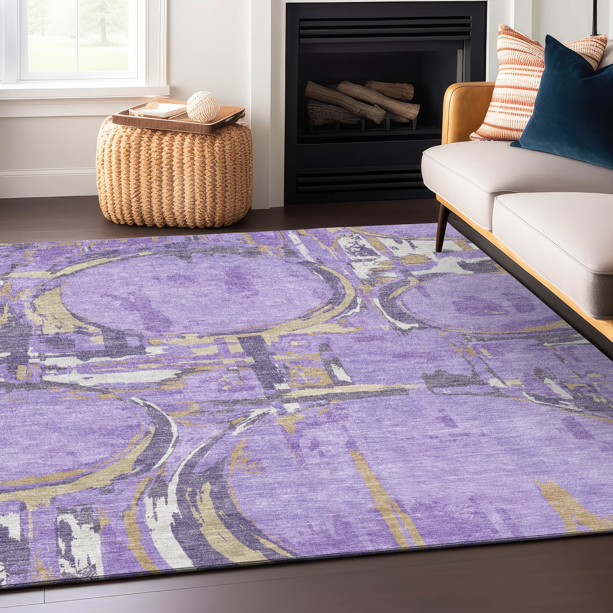 Lavender Geometric Indoor/Outdoor Washable Rug 2'6" x 3'10"