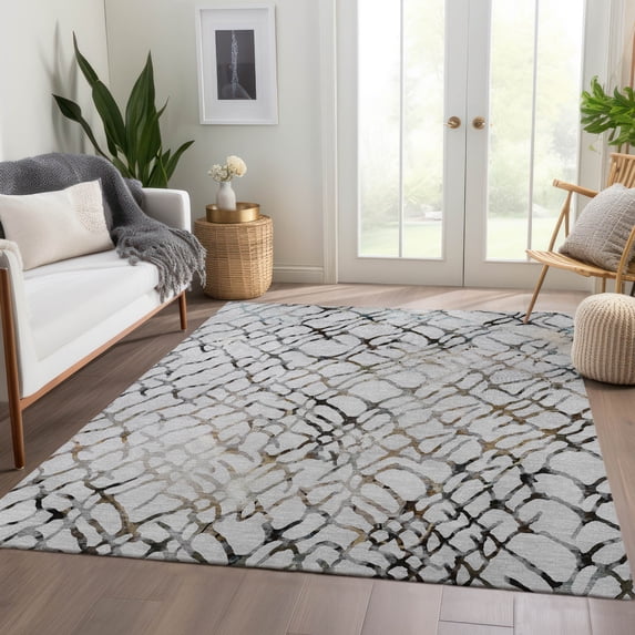Addison Rugs Chantille Indoor/Outdoor Transitional Organic Silver Washable Rectangle Rug, 5' x 7'6"