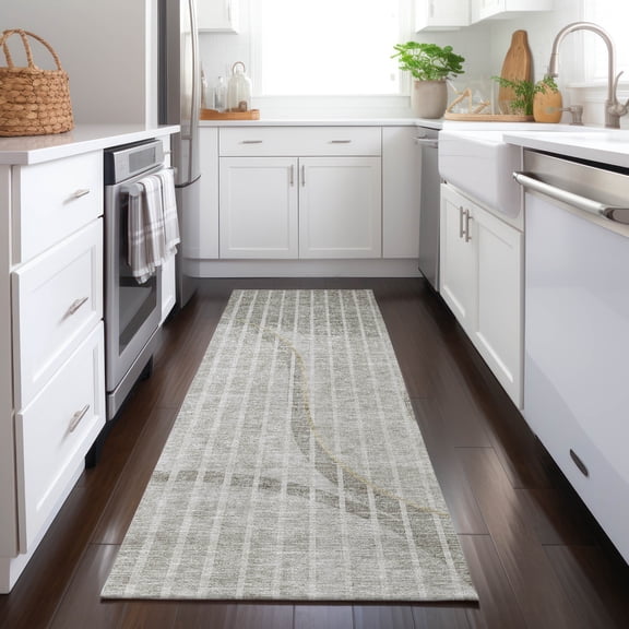 Addison Rugs Chantille Indoor/Outdoor Transitional Striped Taupe Washable Runner Rug, 2'3" x 7'6"