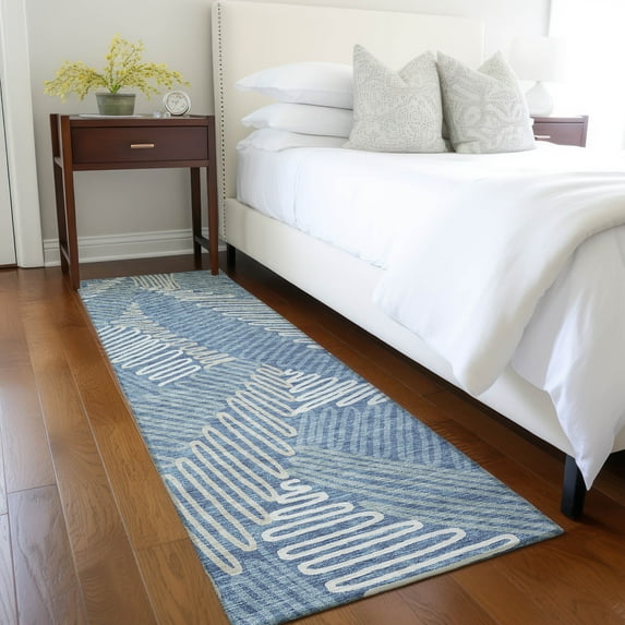 Addison Rugs Chantille Indoor/Outdoor Transitional Floral Blue Washable Runner Rug, 2'3" x 7'6"