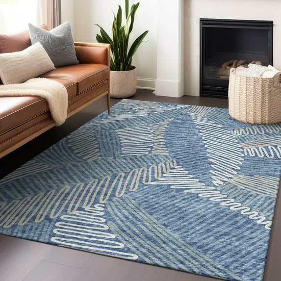 Addison Rugs Chantille Indoor/Outdoor Transitional Floral Blue Washable Rectangle Rug, 2'6" x 3'10"
