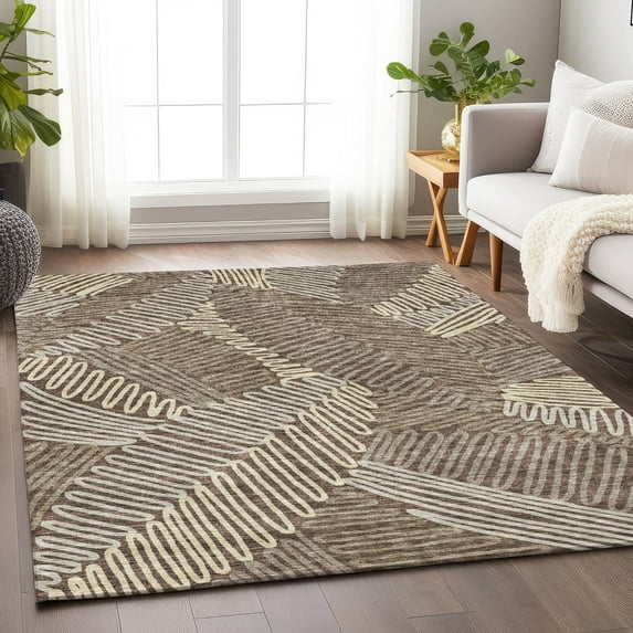 Addison Rugs Chantille Indoor/Outdoor Transitional Floral Chocolate Washable Rectangle Rug, 5' x 7'6"