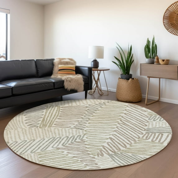 Addison Rugs Chantille Indoor/Outdoor Transitional Floral Ivory Washable Round Rug, 8' x 8'