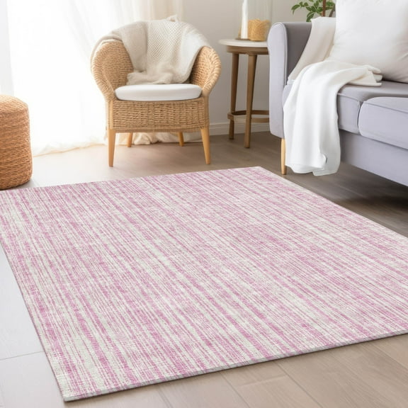 Addison Rugs Chantille Indoor/Outdoor Transitional Stripes Pink Washable Rectangle Rug, 5' x 7'6"