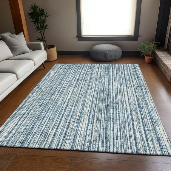 Addison Rugs Chantille Indoor/Outdoor Transitional Stripes Blue Washable Rectangle Rug, 2'6" x 3'10"
