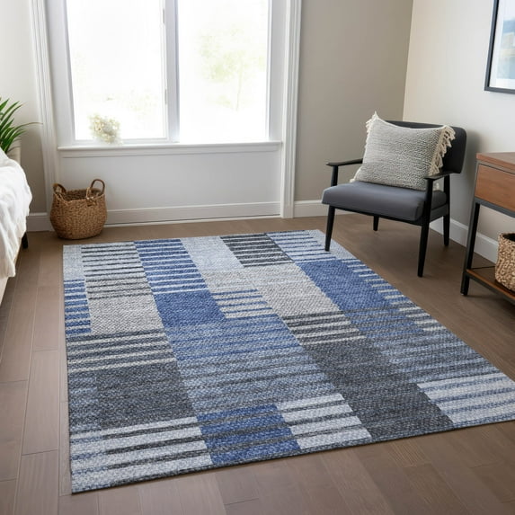Addison Rugs Chantille Indoor/Outdoor Transitional Striped Blue Washable Rectangle Rug, 9' x 12'