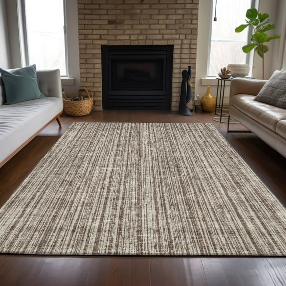 Addison Rugs Chantille Indoor/Outdoor Transitional Stripes Brown Washable Rectangle Rug, 5' x 7'6"