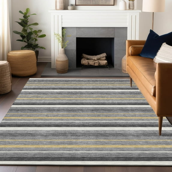 Addison Rugs Chantille Indoor/Outdoor Transitional Stripes Gray Washable Rectangle Rug, 8' x 10'