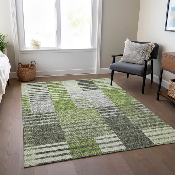 Addison Rugs Chantille Indoor/Outdoor Transitional Striped Green Washable Rectangle Rug, 8' x 10'