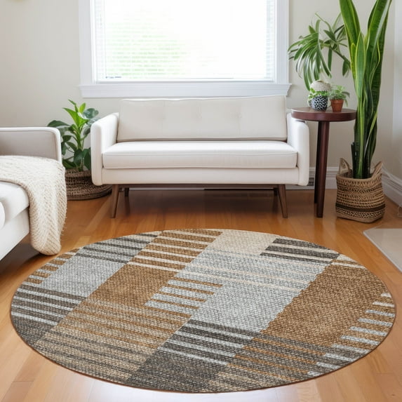 Addison Rugs Chantille Indoor/Outdoor Transitional Striped Paprika Washable Round Rug, 8' x 8'