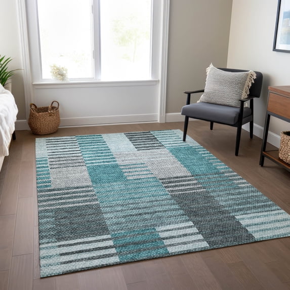 Addison Rugs Chantille Indoor/Outdoor Transitional Striped Teal Washable Rectangle Rug, 2'6" x 3'10"