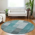 thumbnail image 1 of Addison Rugs Chantille Indoor/Outdoor Transitional Striped Teal Washable Round Rug, 8' x 8', 1 of 6