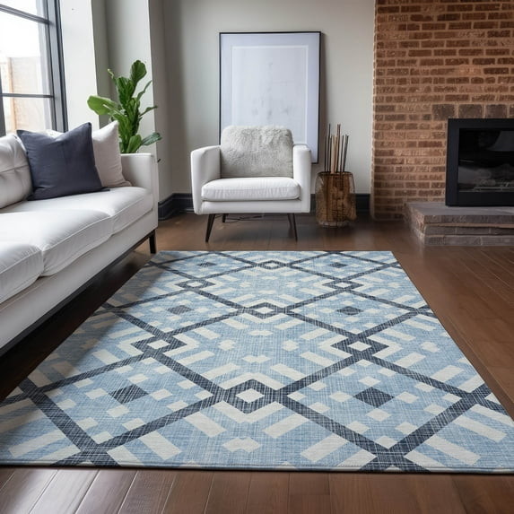 Addison Rugs Chantille Indoor/Outdoor Transitional Geometric Sky Washable Rectangle Rug, 5' x 7'6"