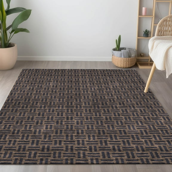 Addison Rugs Chantille Indoor/Outdoor Transitional Squares Chocolate Washable Rectangle Rug, 5' x 7'6"