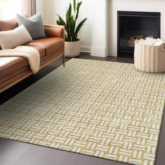 Addison Rugs Chantille Indoor/Outdoor Transitional Squares Gold Washable Rectangle Rug, 8' x 10'