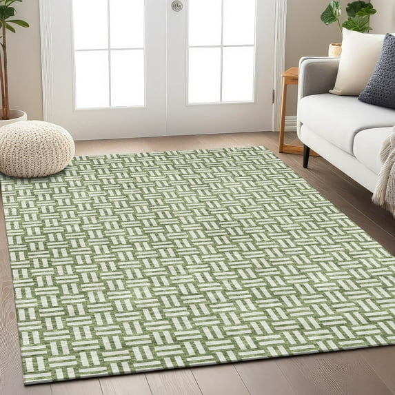 Addison Rugs Chantille Indoor/Outdoor Transitional Squares Green Washable Rectangle Rug, 10' x 14'