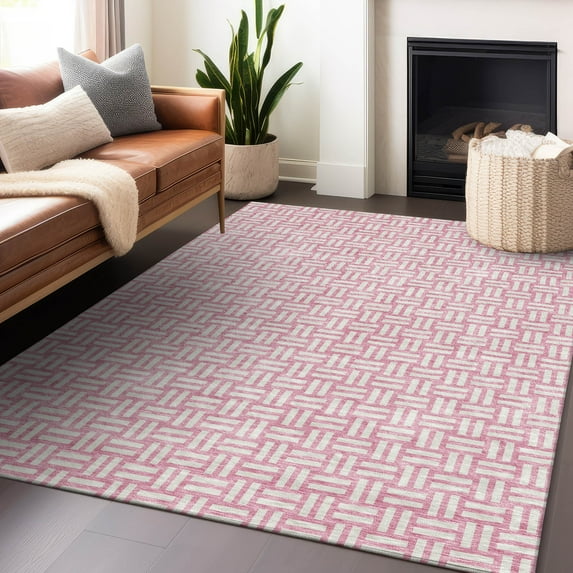 Addison Rugs Chantille Indoor/Outdoor Transitional Squares Pink Washable Rectangle Rug, 2'6" x 3'10"