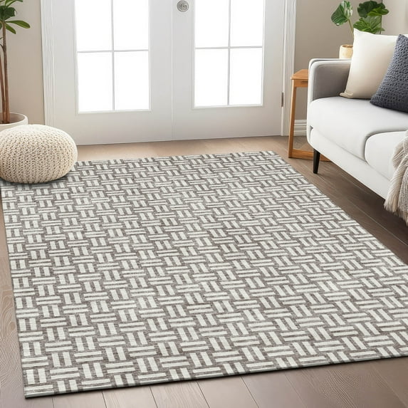 Addison Rugs Chantille Indoor/Outdoor Transitional Squares Taupe Washable Rectangle Rug, 5' x 7'6"