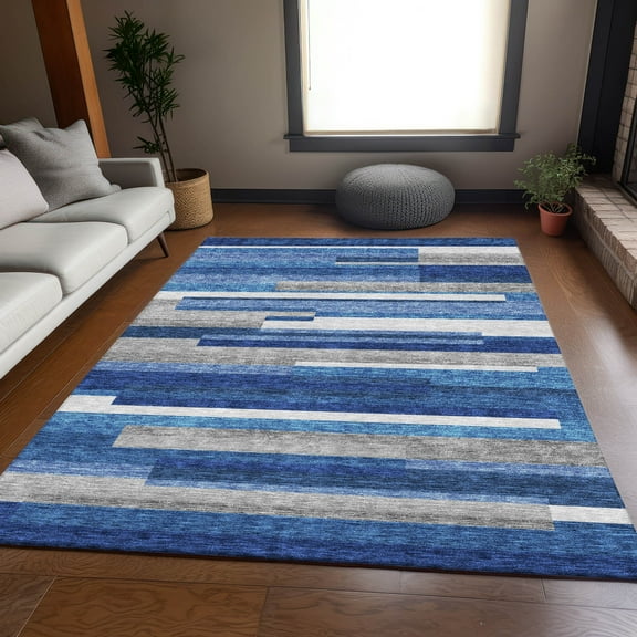 Addison Rugs Chantille Indoor/Outdoor Transitional Stripes Blue Washable Rectangle Rug, 8' x 10'
