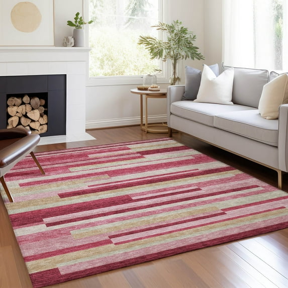 Addison Rugs Chantille Indoor/Outdoor Transitional Stripes Blush Washable Rectangle Rug, 10' x 14'