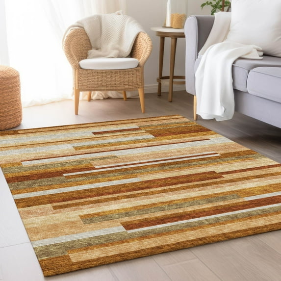 Addison Rugs Chantille Indoor/Outdoor Transitional Stripes Paprika Washable Rectangle Rug, 10' x 14'
