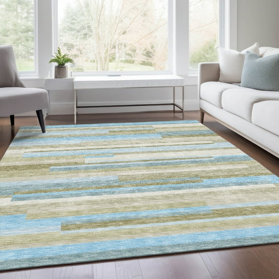 Addison Rugs Chantille Indoor/Outdoor Transitional Stripes Sky Washable Rectangle Rug, 3' x 5'