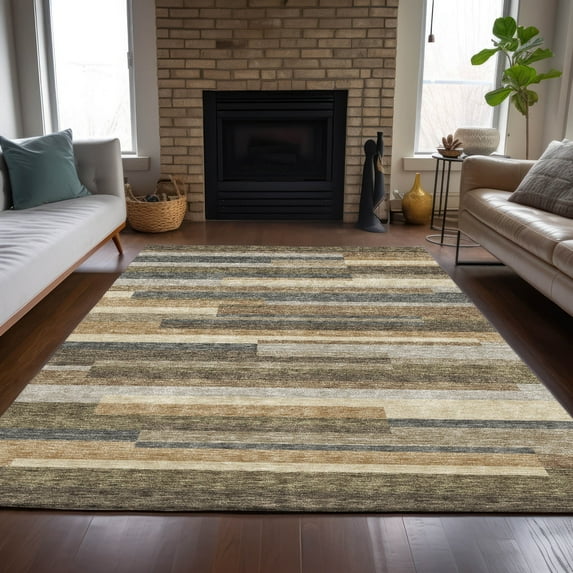 Addison Rugs Chantille Indoor/Outdoor Transitional Stripes Taupe Washable Rectangle Rug, 2'6" x 3'10"