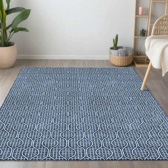 Addison Rugs Chantille Indoor/Outdoor Transitional Geometric Navy Washable Rectangle Rug, 8' x 10'