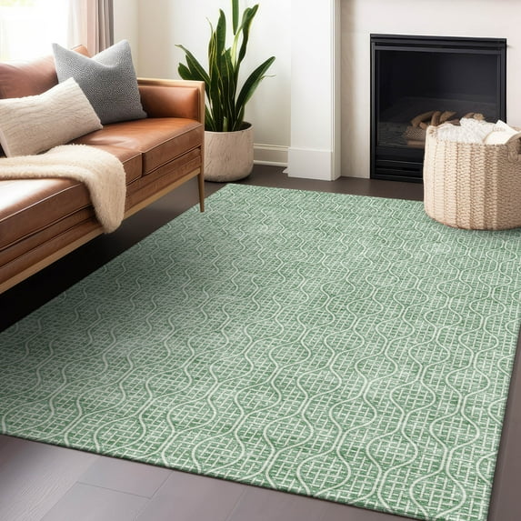 Addison Rugs Chantille Indoor/Outdoor Transitional Geometric Sage Washable Rectangle Rug, 5' x 7'6"