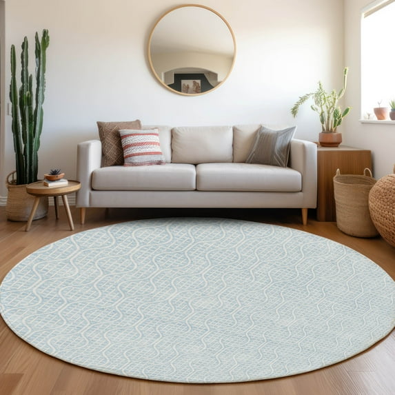 Addison Rugs Chantille Indoor/Outdoor Transitional Geometric Sky Washable Round Rug, 8' x 8'