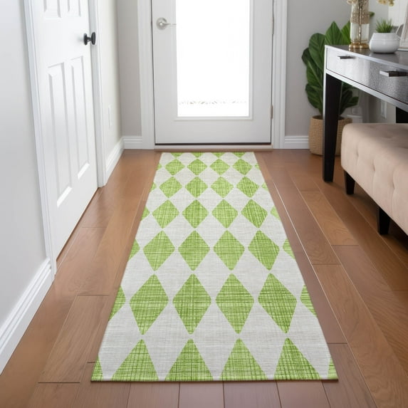 Addison Rugs Chantille Indoor/Outdoor Transitional Diamonds Lime Washable Runner Rug, 2'3" x 7'6"