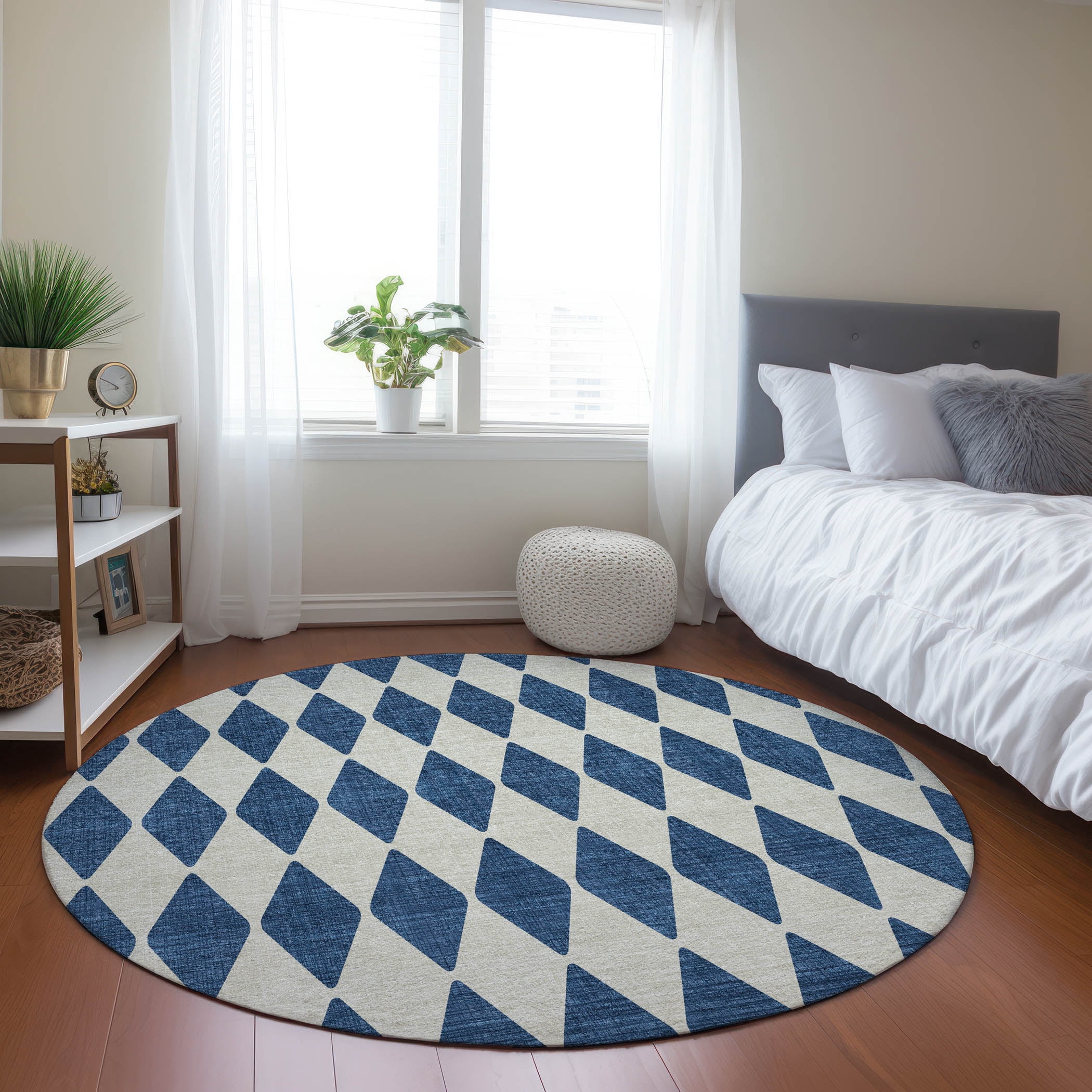 Round Diamond Rug Addison Rugs Chantille Indoor/Outdoor Transitional Diamonds Navy ...