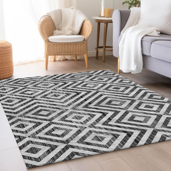 Addison Rugs Chantille Indoor/Outdoor Transitional Geometric Black Washable Rectangle Rug, 3' x 5'