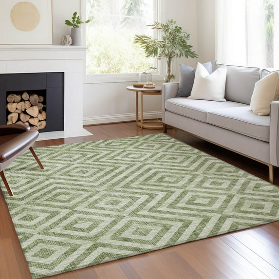 Addison Rugs Chantille Indoor/Outdoor Transitional Geometric Green Washable Rectangle Rug, 10' x 14'