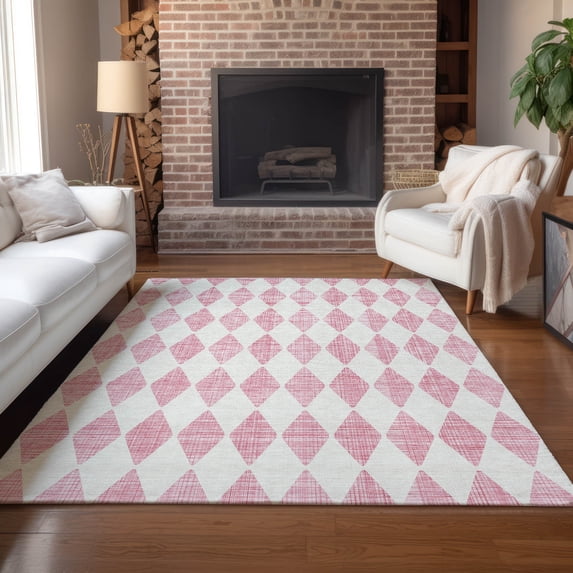Addison Rugs Chantille Indoor/Outdoor Transitional Diamonds Pink Washable Rectangle Rug, 9' x 12'