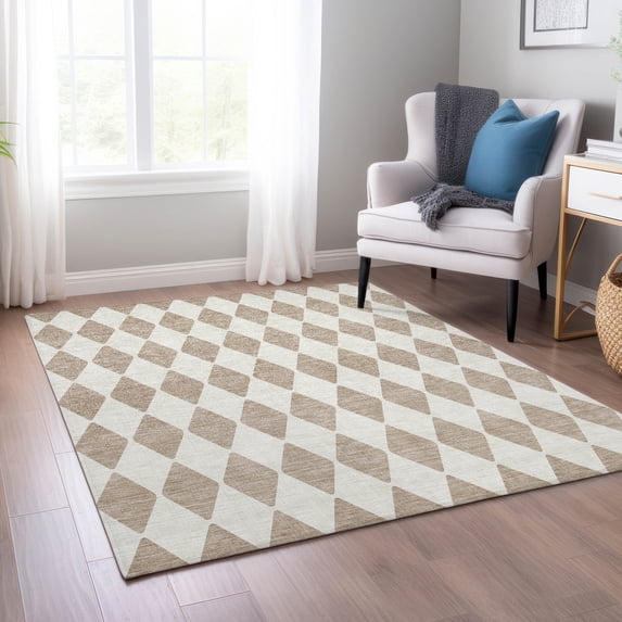 Addison Rugs Chantille Indoor/Outdoor Transitional Diamonds Taupe Washable Rectangle Rug, 10' x 14'