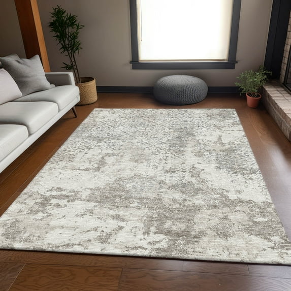Addison Rugs Chantille Indoor/Outdoor Transitional Lattice Ivory Washable Rectangle Rug, 5' x 7'6"