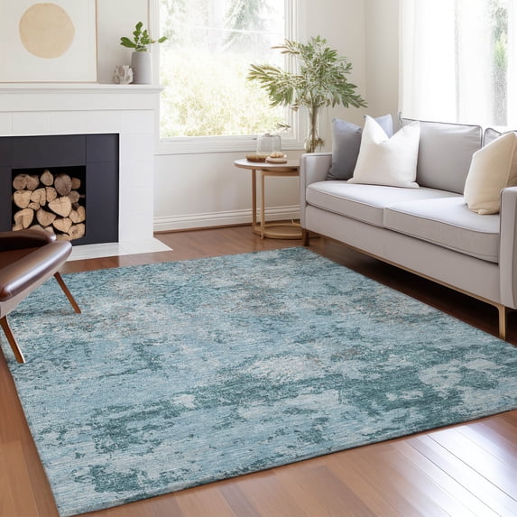 Addison Rugs Chantille Indoor/Outdoor Transitional Lattice Teal Washable Rectangle Rug, 5' x 7'6"