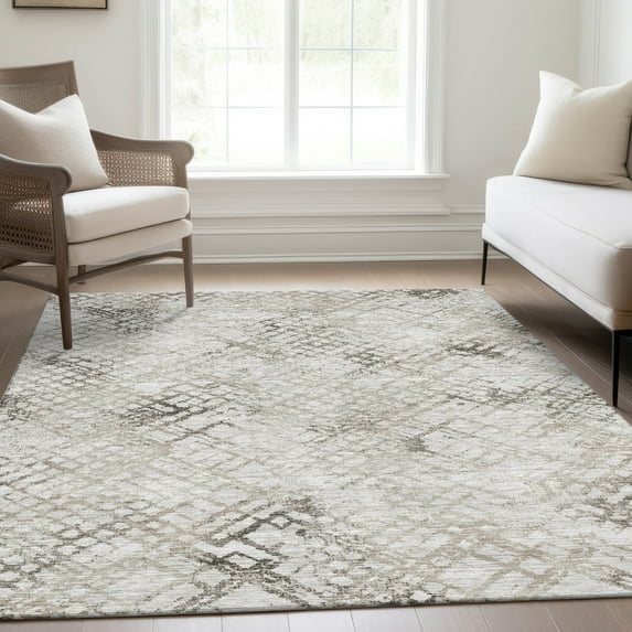 Addison Rugs Chantille Indoor/Outdoor Transitional Squares Taupe Washable Rectangle Rug, 9' x 12'
