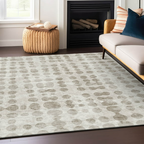 Addison Rugs Chantille Indoor/Outdoor Transitional Circles Ivory Washable Rectangle Rug, 5' x 7'6"