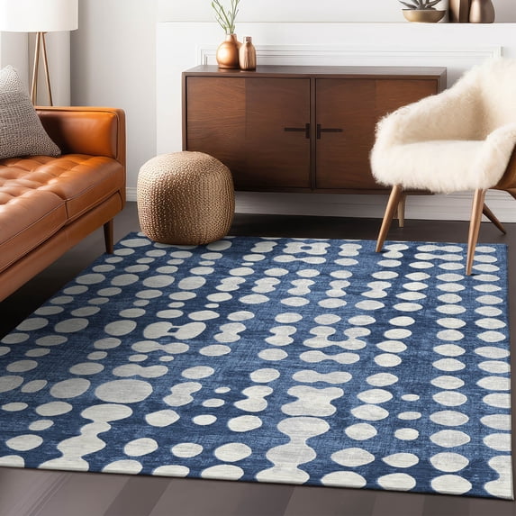 Addison Rugs Chantille Indoor/Outdoor Transitional Circles Navy Washable Rectangle Rug, 10' x 14'