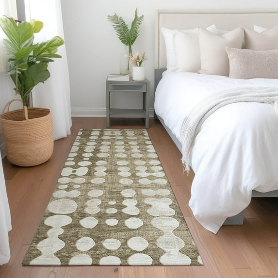 Addison Rugs Chantille Indoor/Outdoor Transitional Circles Taupe Washable Runner Rug, 2'3" x 7'6"