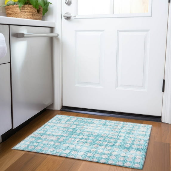 Addison Rugs Chantille Indoor/Outdoor Transitional Circles Teal Washable Rectangle Rug, 1'8" x 2'6"