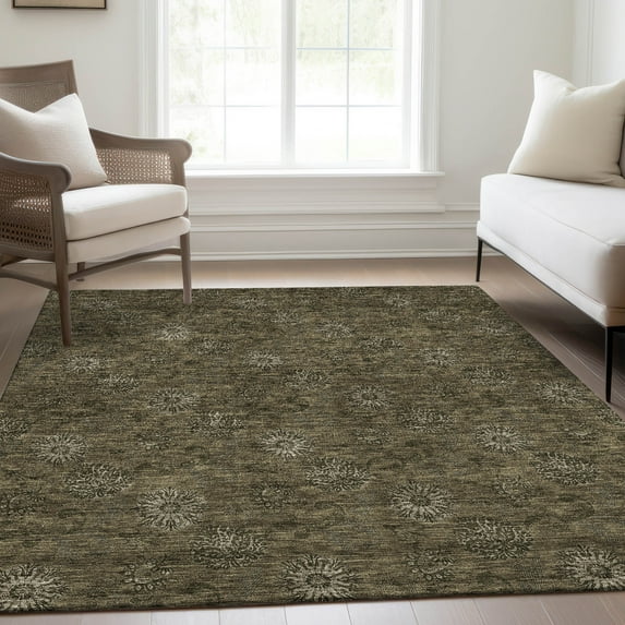 Addison Rugs Chantille Indoor/Outdoor Transitional Floral Brown Washable Rectangle Rug, 9' x 12'