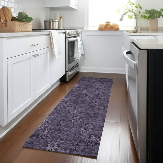 Addison Rugs Chantille Indoor/Outdoor Transitional Floral Eggplant Washable Runner Rug, 2'3" x 7'6"