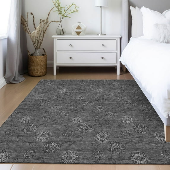 Addison Rugs Chantille Indoor/Outdoor Transitional Floral Gray Washable Rectangle Rug, 5' x 7'6"
