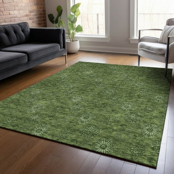 Addison Rugs Chantille Indoor/Outdoor Transitional Floral Olive Washable Rectangle Rug, 5' x 7'6"